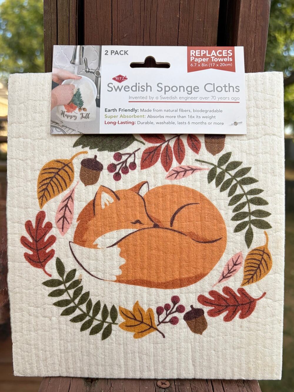 Ritz Swedish Sponge Cloths Fall Autumn Fox 2 Pack Reusable Paper Towel New